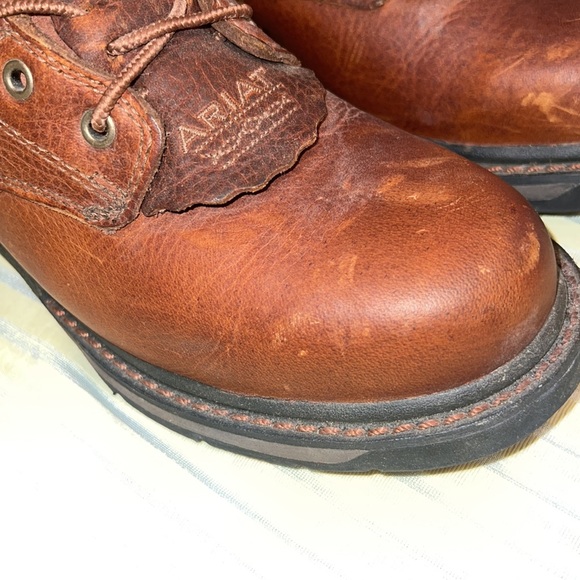 Ariat Brown Leather Lace Up Ankle Work Boots 6.5B B STEEL TOE #31460 - Picture 5 of 12